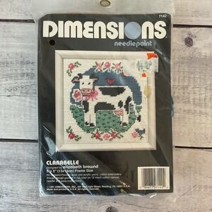 Dimensions Needlepoint Kit Clarabelle Cow Flowers #7142 5 X 5" VTG 1991 NEW
